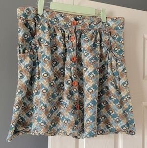 dELiA*s Blue & Tan Floral Geo Button-Front Mini Skirt